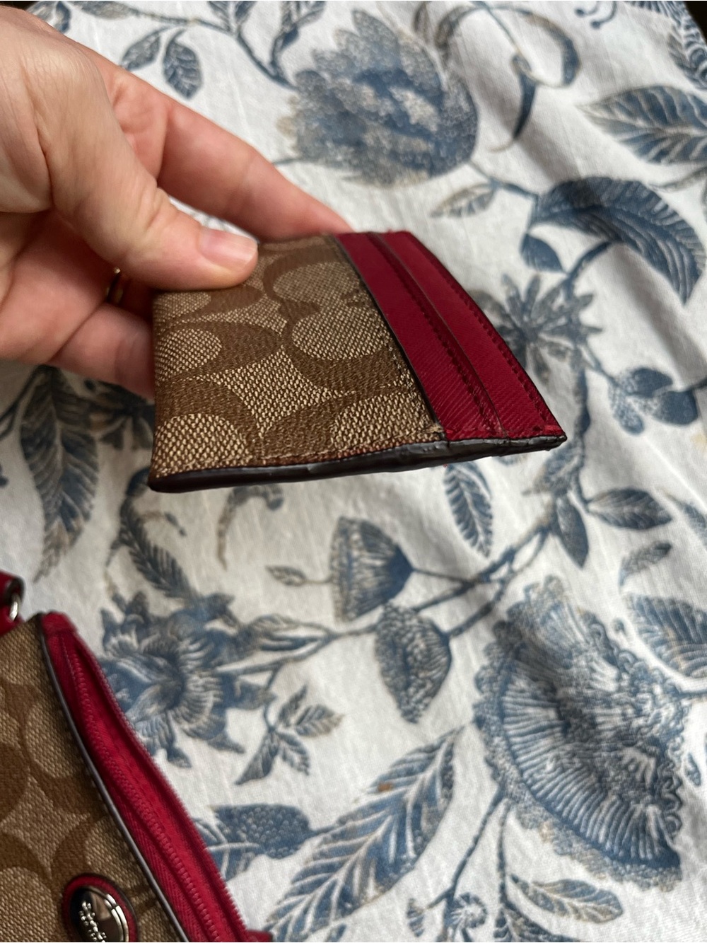 Coach Brown Signature Canvas Wristlet with Red Trim and Card Case - Picture 6 of 16